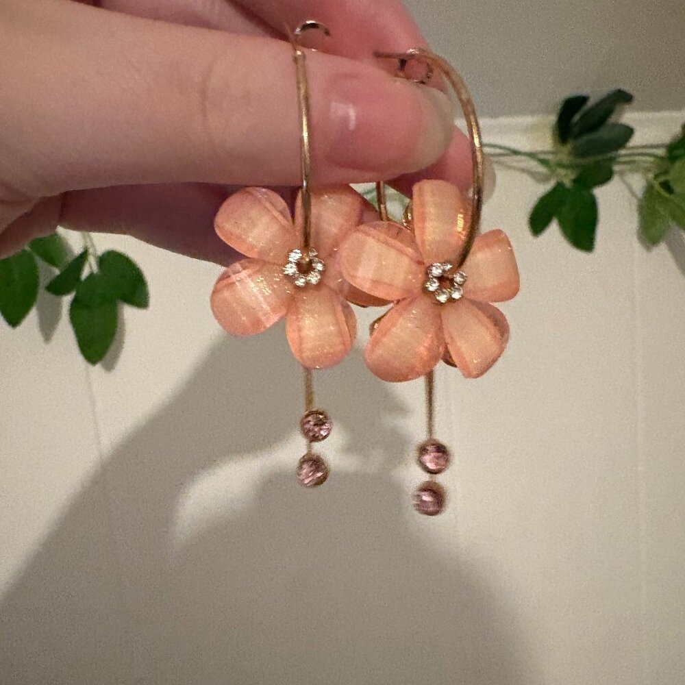 Gold Hoop Earrings with Flowers